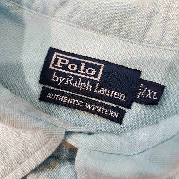 Polo Ralph Lauren Men XL Long Sleeve Pearl Snap Western Cowboy Blue Denim Shirt - Picture 8 of 12